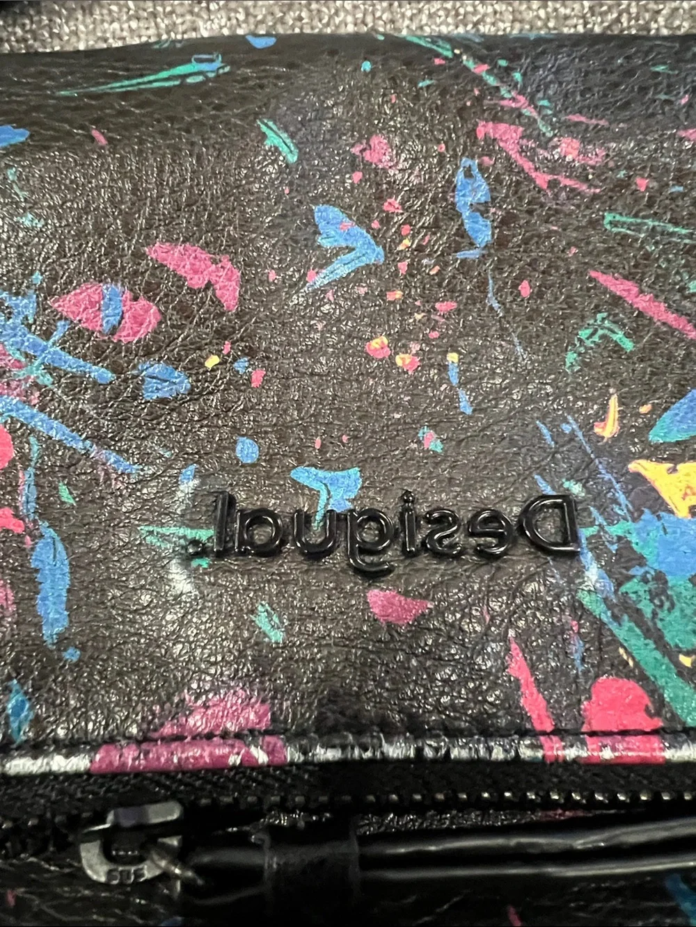 Desigual Black Crossbody Bag with Multicolor Paint-Splash